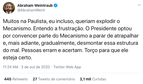 Weintraub desabafa em seu twitter.
